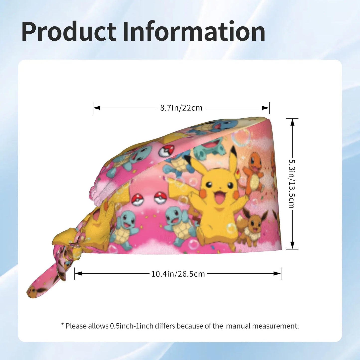 Custom Adjustable Pokemoned P-Pikachus Working Hat Women Men Thunderbolt Cute Printed Surgical Hat for Chef