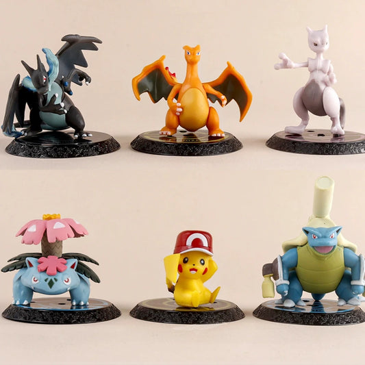 Pokemon Cartoon Anime Character Figurines Pikachu Lizadon Mewtwo Cool Desktop Ornaments Dolls Children's toys